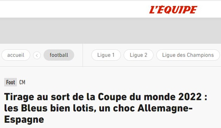 Tờ L'Equipe tin rằng ĐT Pháp đã rơi vào bảng đấu thuận lợi